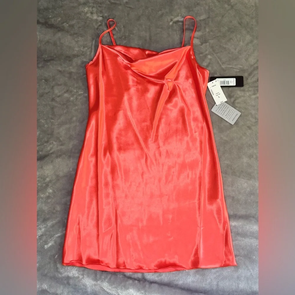 Bebe Size L Orange Satin Midi Dress with Cowl Neck NWT - Picture 2 of 9